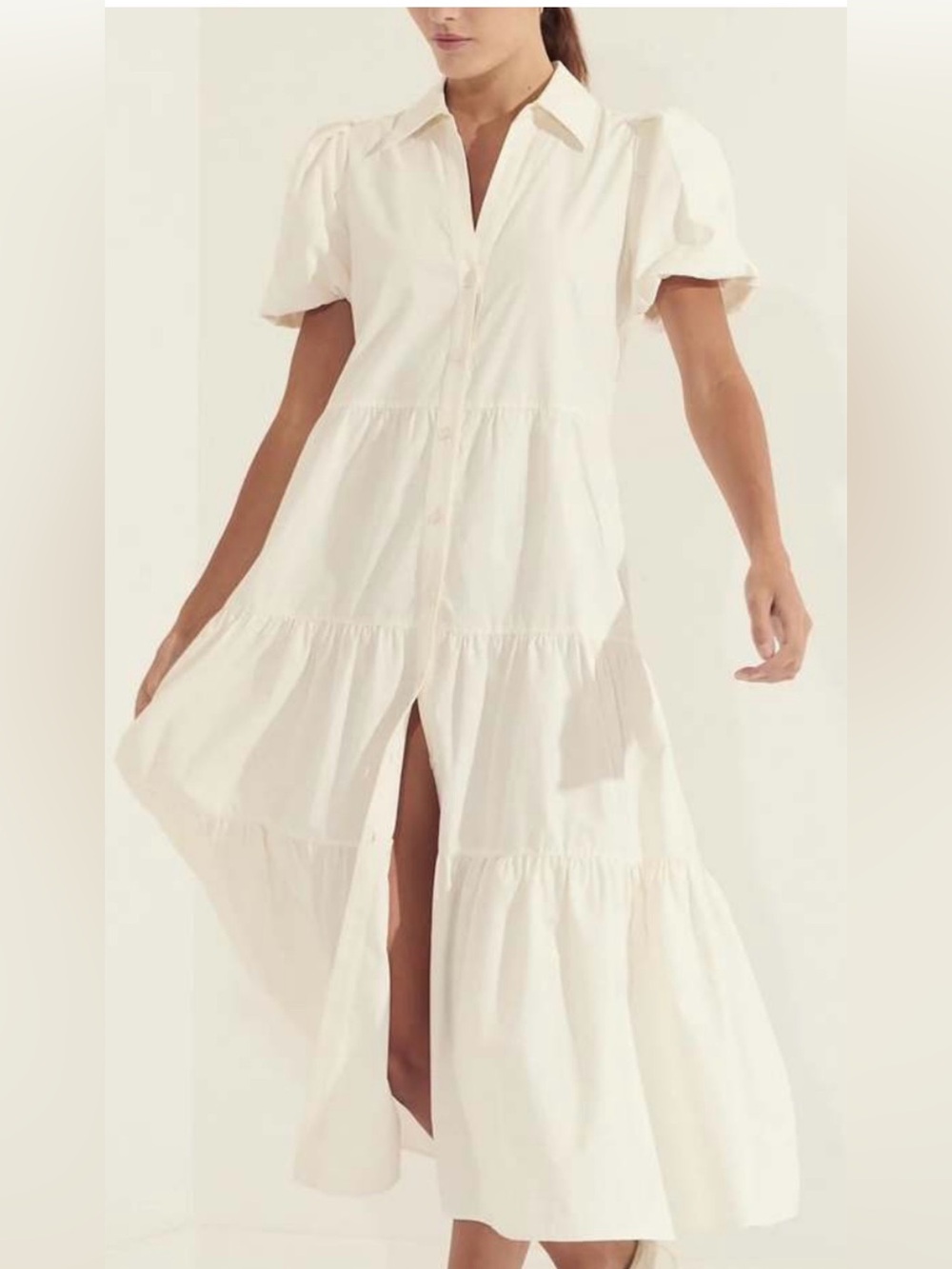 Tiered Cream Button-Front Summer Maxi Dress Size Large